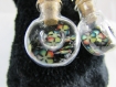 Boucles d'oreille "fleurs multicolores & black en fiole" 