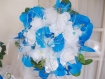 Bouquet de mariée artificiel bleu mer azur et sa boutonniere 
