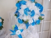 Bouquet de mariée artificiel bleu mer azur et sa boutonniere 