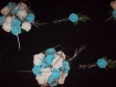 Mariage centre de table fleurs bleu et blanches 