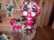 Bouquet de mariée artificiel fuchsia et gris 