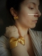 Bracelet manchette mariage, cadeau demoiselle d'honneur, noeud de cuir doré. 