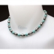 Élégant collier homme perles rondes pierre naturelle howlite couleur turquoise Ø 8mm hématite 6mm métal couleur 