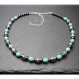 Élégant collier homme perles rondes pierre naturelle howlite couleur turquoise Ø 8mm hématite 6mm métal couleur 