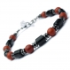 Magnifique bracelet homme/femme perles tube Ø 6mm pierre naturelle agate/onyx noir jaspe rouge mate hématite 4mm 