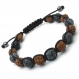Bracelet style shamballa homme/men's perles Ø 9-10mm bois graines rudraksha pierre agate noir toile d'araignée 