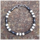 Élégant bracelet homme/men's perles 4mm pierres naturelles hématite noir howlite couleur blanc cube 5x5mm fermoir 