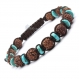 Magnifique bracelet style shamballa homme/femme perles pierre naturelle véritable turquoise stabilisée bois graines rudraksha Ø 9mm 