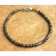 Élégant bracelet homme/men's perles tube ronde 4mm pierres naturelles hématite noir fermoir mousqueton inox p73 