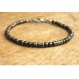 Élégant bracelet homme/men's perles tube ronde 4mm pierres naturelles hématite noir fermoir mousqueton inox p73 