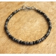 Élégant bracelet homme/men's perles 4mm pierres naturelles agate/onyx mat noir hématite fermoir mousqueton inox p72 