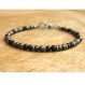 Élégant bracelet homme/men's perles 4mm pierres naturelles agate/onyx mat noir hématite fermoir mousqueton inox p72 