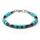 Élégant bracelet homme/men's perles 4mm pierres naturelles hématite noir howlite couleur turquoise cube 5x5mm fermoir 