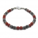 Mode tendance bracelet homme perles jasper rouge mat 6mm +agate/onyx noir+ anneaux métal inox p70 