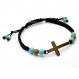 Mode tendance bracelet homme/femme style shamballa perles 6mm pierre naturelle howlite couleur turquoise, bois, croix 