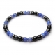 Mode tendance bracelet homme perles en pierre agate bleu facette 6mm + hématite + anneaux métal inox/inoxydable 