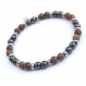 Mode tendance bracelet style surf homme perles naturelles bois wengé/wenge wood 6mm +hématite noir+ anneaux 