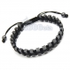 Bracelet noir homme/men's style shamballa cuir vÉritable perles hématite cube 3mm 
