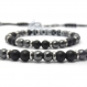 Ensemble bracelet+collier homme perles 6mm agate/onyx noir mat + hématite + métal inoxydable/inox 