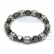 Bracelet homme perles métal couleur argent vieilli + perles naturelle hématite cubes 6x6mm 