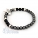 Mode tendance bracelet homme perles agate noir mat (onyx) + hématite 6mm + perle "rock" en métal couleur 