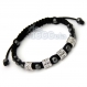 Bracelet homme/men's style shamballa perles métal couleur argent + hématite + fil noir fait main n023 