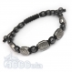 Bracelet homme style shamballa perles pierre de gemme hématite 6mm + perle en métal couleur argent vieilli style 