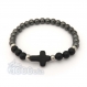 Bracelet homme perles 6mm agate noir mat (onyx) hématite croix pierre naturelle howlite 16x12mm + anneaux 
