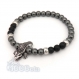 Mode tendance bracelet homme perles agate noir mat (onyx) + hématite 6mm + crocodile en métal couleur argent 