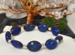 Bracelet bien-être en lapis-lazuli perles ovales et perles ovales argentées 