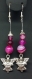 Boucles d'oreilles bien-être en agate rose,pierre de chance et d'harmonie,perles 6,8 et 10mm, breloque ange "love" 