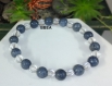 Bracelet corail bleu, pierre de protection, perles 8mm et cristal de roche 6mm 