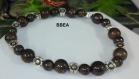 Bracelet en bronzite perles 8 mm perles grosses fleurs argent du tibet 