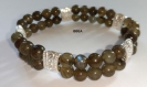 Bracelet bien-être double en labradorite verte, pierre de protection, perles 6mm et séparations argent du tibet 