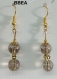 Boucles d'oreilles bien-être en quartz fumé 8 mm perles fleurs dorées argent du tibet 