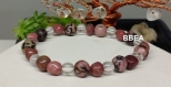 Bracelet bien-être en rhodonite , pierre contre la jalousie, perles 8mm, perles amorphes et cristal de roche 