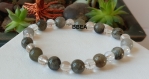 Bracelet labradorite verte et grise,pierre de protection,perles 8mm et perles cristal de roche 8mm 