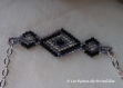 Bracelet losange noir, gris, rose et argent avec chaine 
