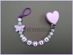 Attache tétine / sucette personnalisée tout silicone (clip et perles) bébé fille décoration papillon clip cœur 
