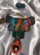 Élégant collier de cuire d'agneau au croche de coton multicolore décor petites perles 