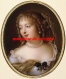Transfert marquise de sevigne portrait ovale sur fond rectangulaire 17 cm x 13cm coupon coton 28 x 21 cm 