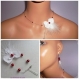 Parure collier/bracelet/boucles d'oreilles orchidée blanche/rouge 
