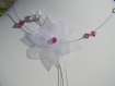 Collier mariage fleur en organza perle swarovski fuchsia cristal 