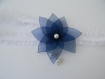 Jarretière mariage fleur en organza blanc et bleu 