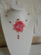 Collier mariage fleur en organza blanc et rouge, perle 