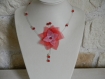 Collier mariage fleur en organza blanc et rouge, perle 