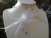 Parure mariage collier et bracelet fleur en organza perle de verre turquoise et gris 