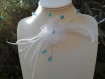 Parure mariage collier et bracelet fleur en organza perle de verre turquoise et gris 