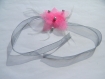 Headband mariage fleur en organza fuchsia gris 