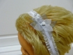 Headband, dentelle blanche, fleur en organza gris